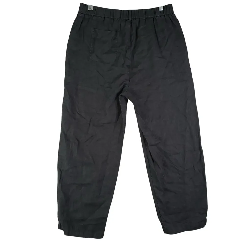 Quince Pants European Linen Women’s Size Medium Black Pockets Crop Quiet Luxury